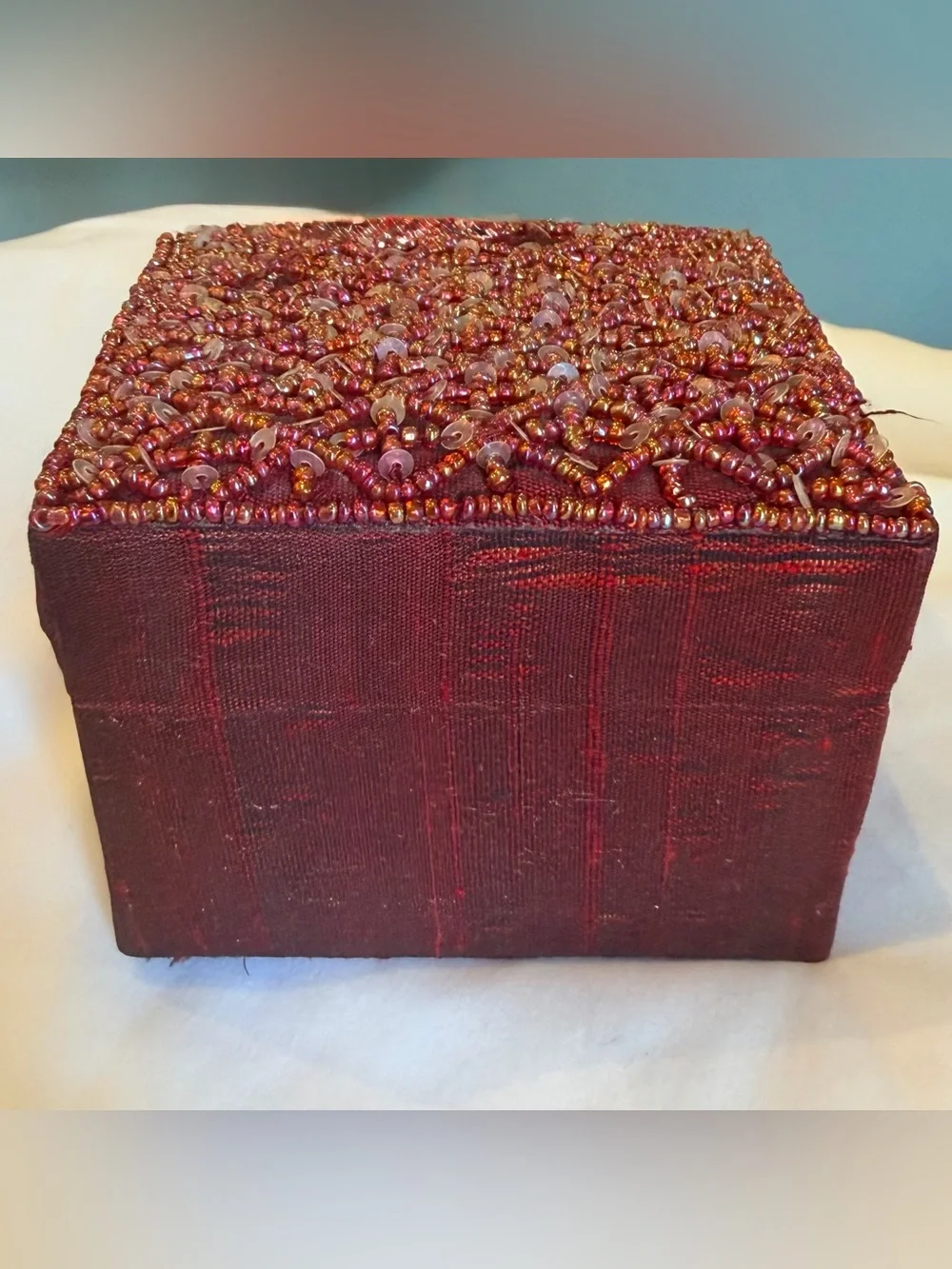 Vintage Red Beaded Jewelry Box Trinket Keepsake Box